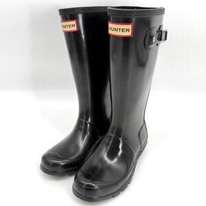 Hunter Kid's Black Gloss Tall Rain Boots Youth‎ 2/3